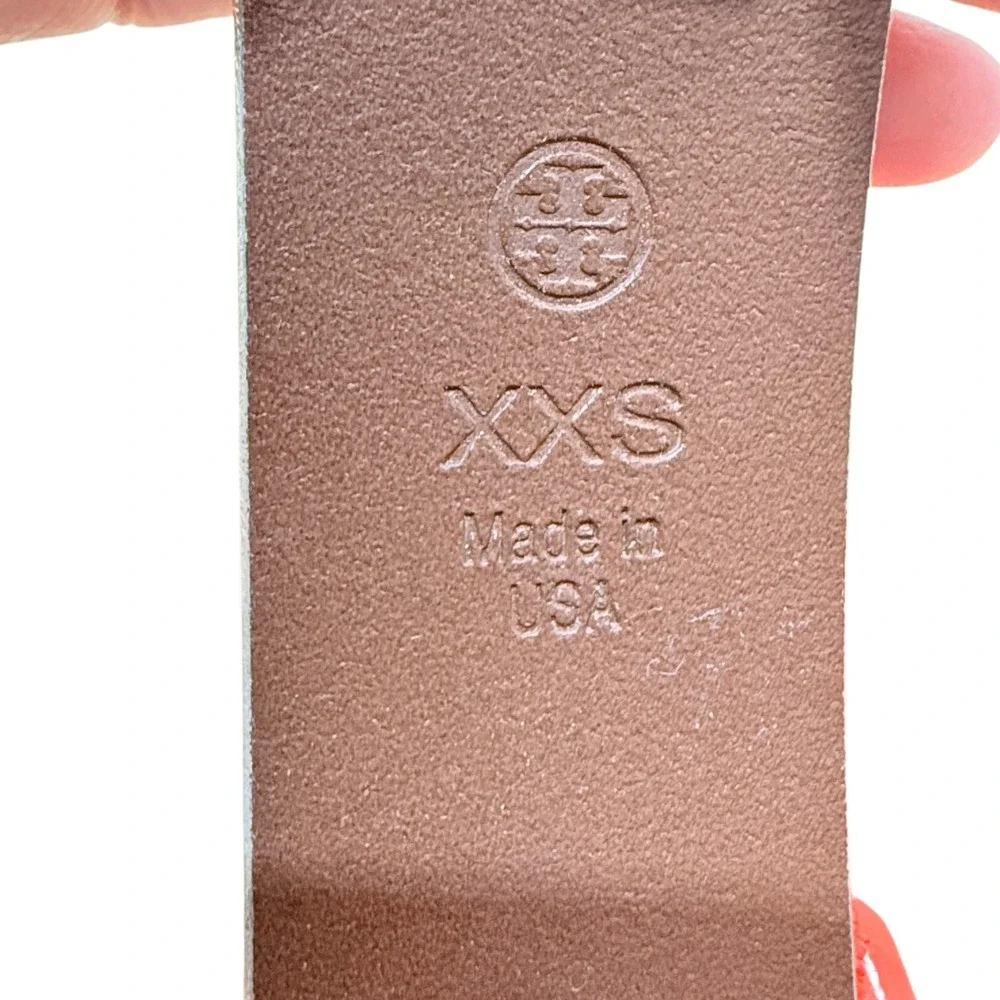 Tory Burch Women's Kiley Stretch Belt XXS Tan Orange Leather Fabric Stretch - Picture 8 of 9
